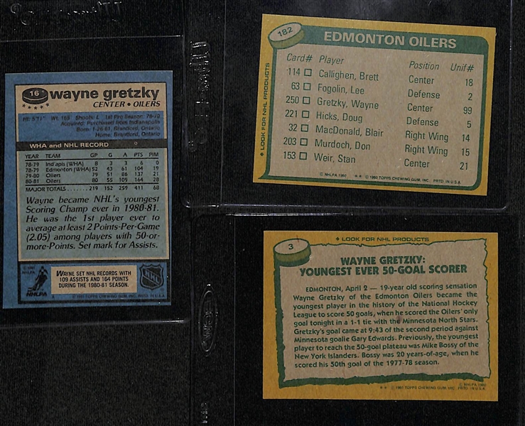 Lot of (19) Wayne Gretzky Cards inc. (5) 1981-82 Topps, 1980-81 Topps Team Leaders, (3) 1980-81 Topps Record Breakers, +
