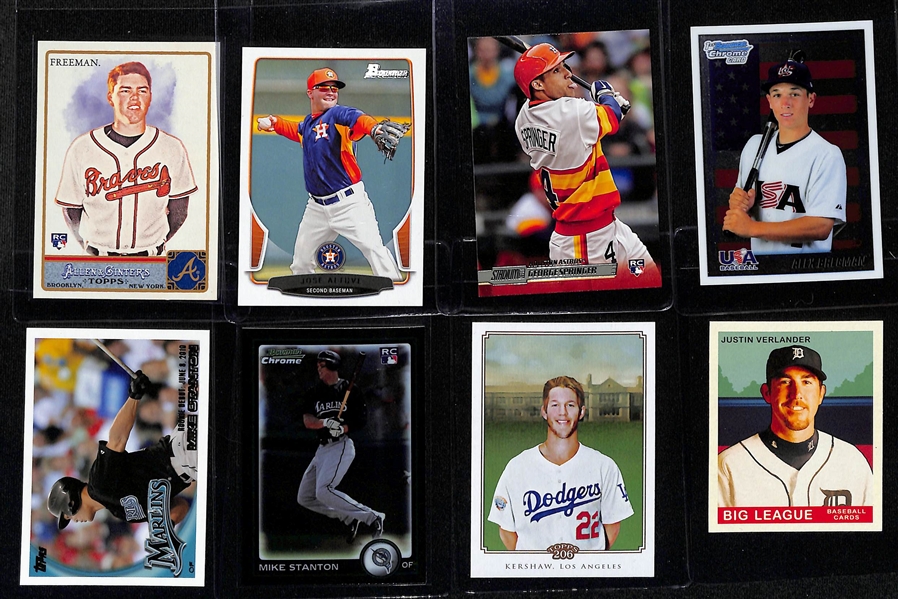 Lot of (75+) Baseball Cards mostly Rookies inc. Freddie Freeman, Jose Altuve, George Spinger, Alex Bregman, (2) Mike Stanton, +