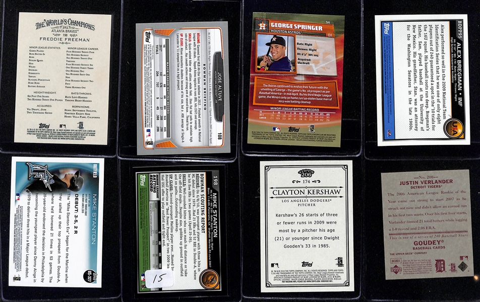 Lot of (75+) Baseball Cards mostly Rookies inc. Freddie Freeman, Jose Altuve, George Spinger, Alex Bregman, (2) Mike Stanton, +