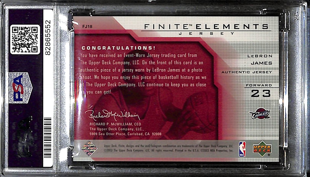 2003-04 UD Finite LeBron James Elements Jersey Patch Rookie Card Graded PSA 8