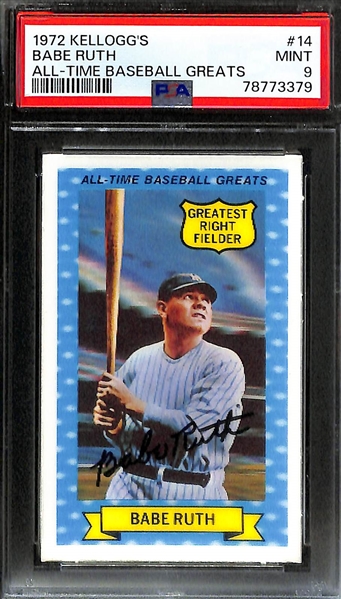 Lot of (2) PSA Graded Baseball Cards- 1969 Topps Willie Mays (PSA 2), 1972 Kellogg's Babe Ruth All Time Baseball Greats (PSA 9)