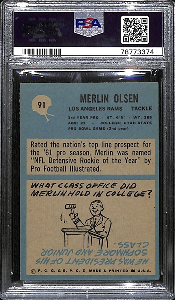1964 Philadelphia Merlin Olsen Rookie Card Graded PSA 8