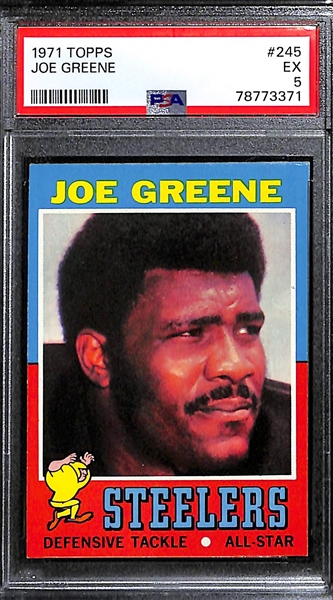 Lot of (2) PSA Graded Hall of Fame Football Rookie Cards - 1971 Topps Joe Greene (PSA 5), 1965 Philadelphia Carl Eller (PSA 5)