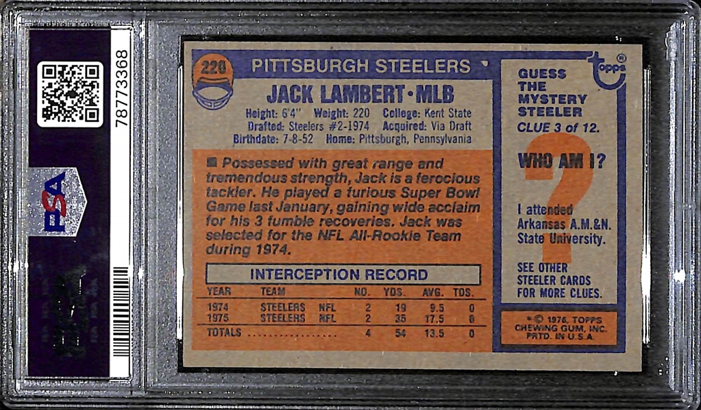 1976 Topps Jack Lambert Rookie Card Graded PSA 8