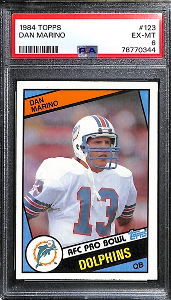 Lot of (2) PSA Graded 1984 Topps Football Hall of Fame Quarterback Rookie Cards - Dan Marino (PSA 6), John Elway (PSA 7)