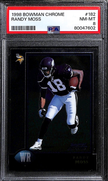 Lot of (2) PSA Graded Hall of Fame Football Rookie Cards - 1998 Bowman Chrome Randy Moss (PSA 8), 1998 Bowman Peyton Manning (PSA 8)