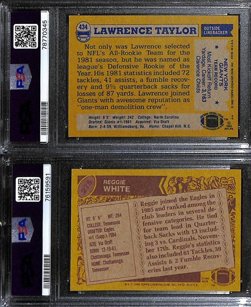 Lot of (2) PSA Graded Hall of Fame Football Rookie Cards - 1982 Topps Lawrence Taylor (PSA 7), 1986 Topps Reggie White (PSA 8)