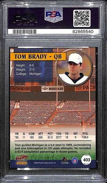 2000 Pacific Tom Brady Rookie Card Graded PSA 8