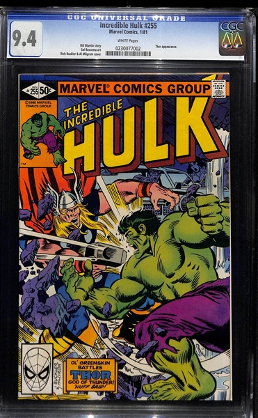 Lot of (3) CGC Graded Incredible Hulk Marvel Comics Issues - #453 (CGC 9.8),  #175 (CGC 9.2) (Inhumans Appearance), #255 (CGC 9.4) (Thor Appearance)