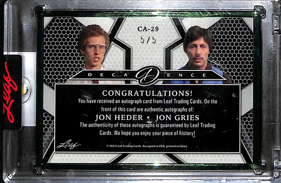 2023 Leaf Pop Century Decadance Jon Heder/Jon Gries (Stars of the Movie Napoleon Dynamite) Dual Autograph Card (#/5)