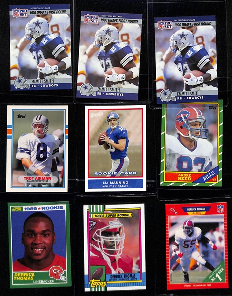 Lot of (19) Retired Football Legend Rookie Cards inc. Jerry Rice (PSA 7), (3) Emmitt Smith , Troy Aikman, Eli Manning, +