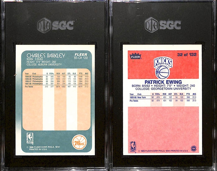1986-87 Fleer Patrick Ewing #32 Rookie (SGC 7.5) & 1988-89 Charles Barkley (2nd Year) #85 (SGC 3) 