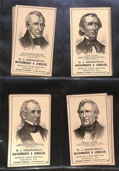 Rarely Seen Set of (22) 1880s U.S. Presidents W.J. Greenawalt Ad Cards
