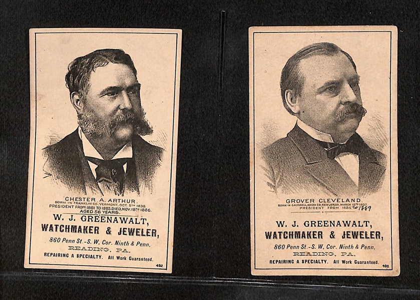 Rarely Seen Set of (22) 1880s U.S. Presidents W.J. Greenawalt Ad Cards