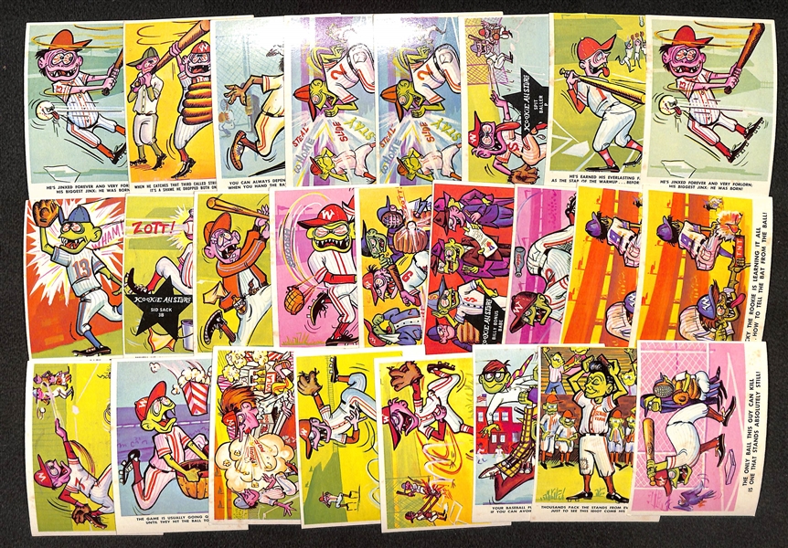 Lot of (18) 1965 Fleer Weird-Ohs, (25) 1966 Fleer Baseball Weird-Ohs, (5) 1966 Fleer Weird-Ohs Stickers, & (8) 1965 Topps Monsters Cards
