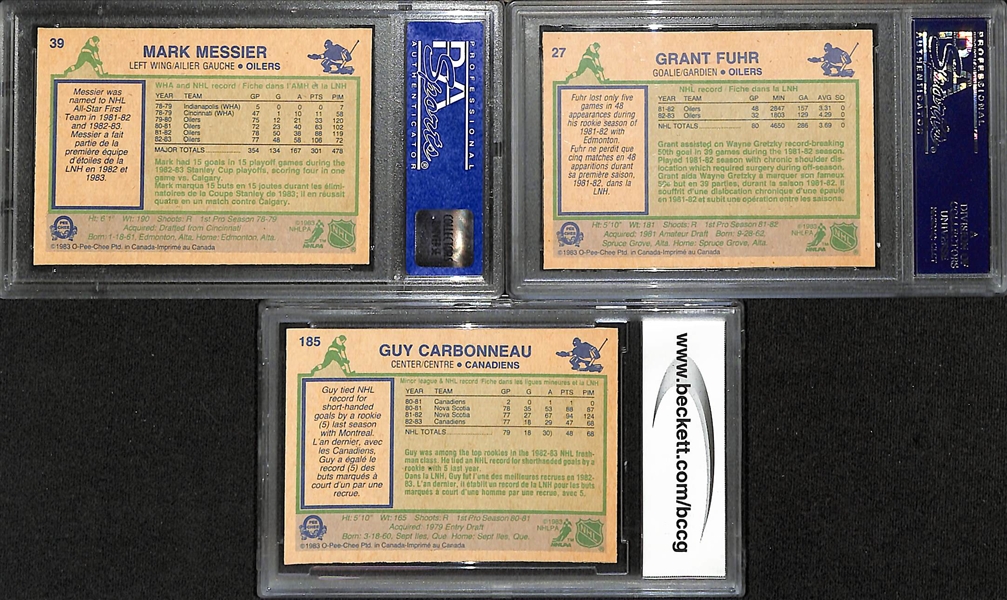 1983-84 O-Pee-Chee Hockey Partial Set w. Mark Messier (PSA 9), Grant Fuhr (PSA 9), Guy Carbonneau Rookie (BCCG 8)