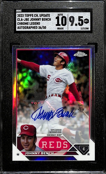 2023 Topps Chrome Update Johnny Bench Legends Autograph Graded SGC 9.5 (10 Auto) (#/50)