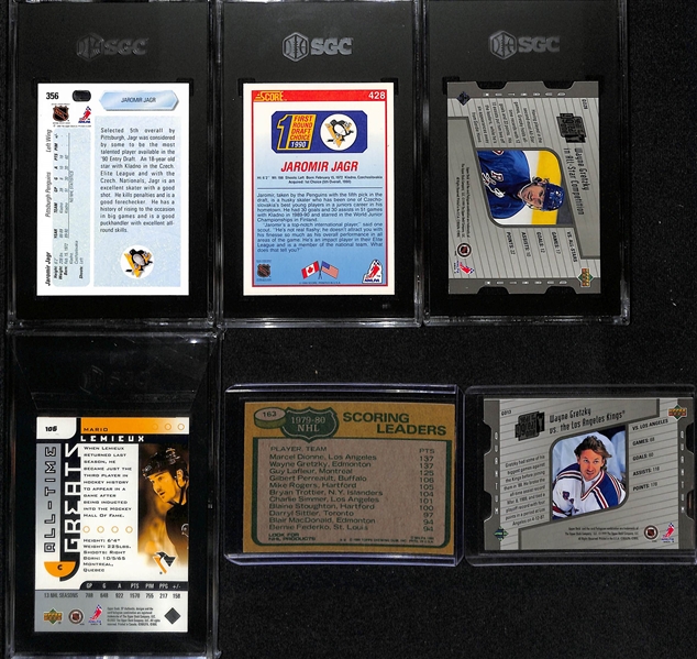 Lot of (6) Hockey Cards inc. 1990-91 Upper Deck Jaromir Jagr Rookie (SGC 9.5), 1990-91 Score Jaromir Jagr Rookie (SGC 8.5), +