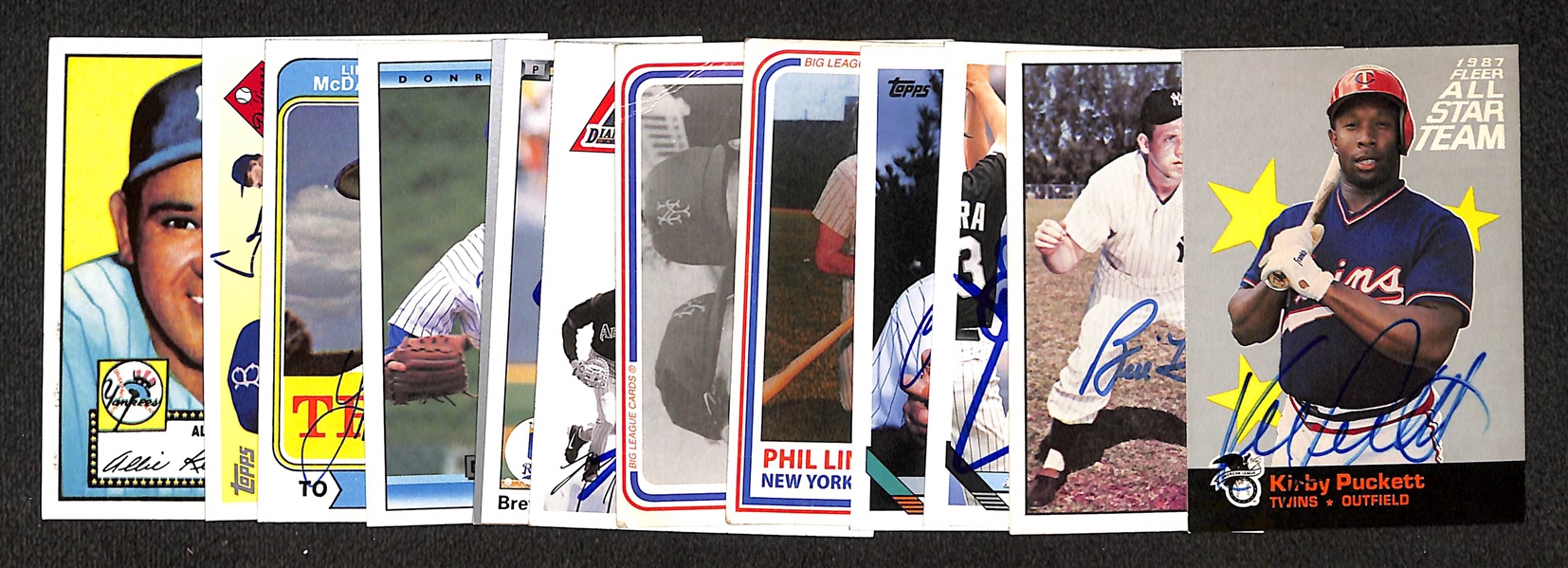Lot of (13) Signed Baseball Cards w. Kirby Puckett, Allie Reynolds & Roger Craig- JSA Auction Letter