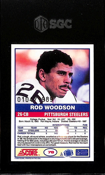 1999 Score Rod Woodson 10th Anniversary Reprint Autograph Graded SGC 9 (#/1989)