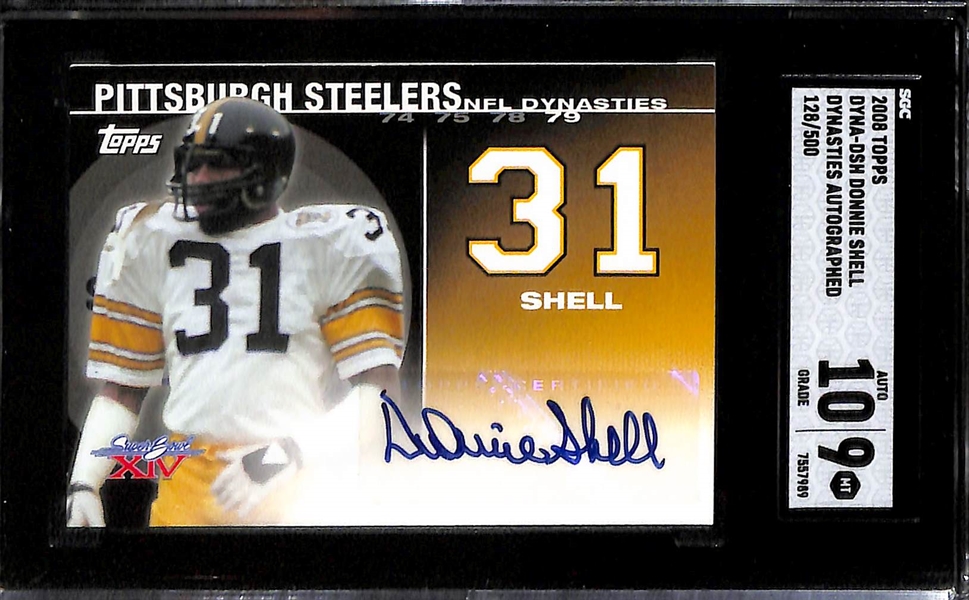 Lot of (2) SGC Graded Steelers Autographs- 2004 Topps Fan Favorites LC Greenwood (SGC 9) and 2008 Topps Donnie Shell Dynasties (SGC 9) (#/500) 