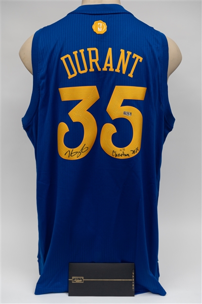 Panini Authentic Kevin Durant Signed Christmas 2016 Swingman GS Warriors Jersey w. Christmas 2016 Inscription (Limited Edition of 35 - #ed 11/35) - Panini Authentic COA