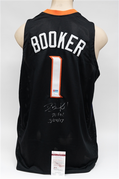 Devin Booker Signed Phoenix Suns Style Jersey (JSA COA) w. 70 Pts! 3/24/17 Inscription