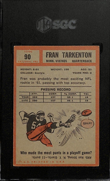 1962 Topps Fran Tarkenton Rookie Card #90 Graded SGC 4