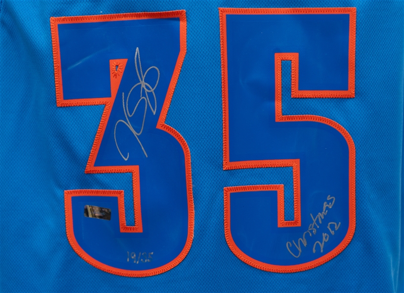 Panini Authentic Kevin Durant Signed Christmas 2012 Authentic Adidas Swingman OKC Jersey w. Christmas 2012 Inscription (Limited Edition of 35 - #ed 19/35) - Panini Authentic COA