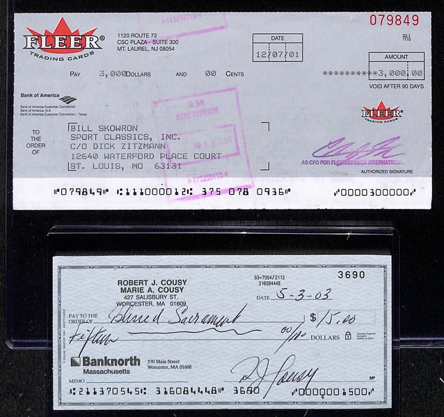 Lot of (3) HOFer Signed Checks - Bob Cousey, Max Carey, & Bill Moose Skowron (JSA Auction Letter)