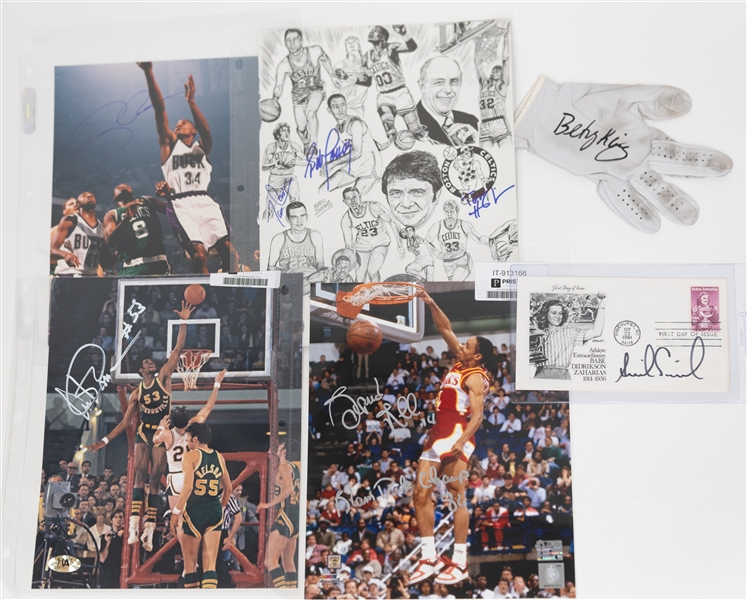 (19) Autographed Items w. Bob Cousey, Ray Allen, Brooks Robinson 16x20 signed print, (4) Baseball Hats - (Sean Casey , Antawn Jamison, Dennis Green, R. Tate), Betsy King Signed Golf Glove, Anika...