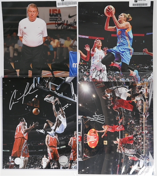 (14) Basketball Autographs w. Magic Johnson Signed Lakers Pen Box (PSA/DNA), 2 Floor Boards (Delle Donn & Iguoldala), & 12 Photos (Crum, 2 Coangelo, 2 Lin, Delle Donn,  3 Iguoldala, Snow,  Jalen...