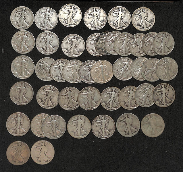 Lot of (43) US Standing Liberty Silver Half Dollars from 1934-1947