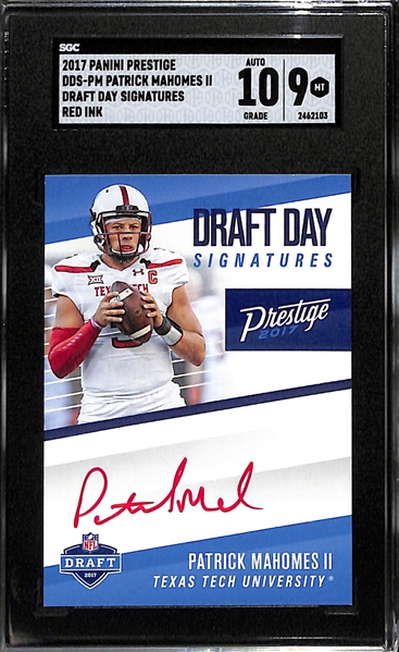 2017 Panini Prestige Patrick Mahomes II Draft Day Signatures Rookie Red Autograph (Only 25 Red Ink Made) SGC 9 (10 Autograph Grade)