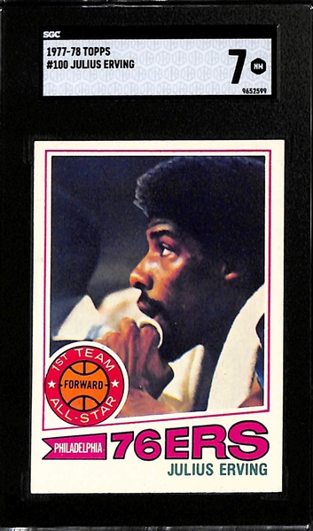 (3) Graded 1977-78 Topps Basketball Cards - Julius Erving (SGC 7), Adrian Dantley Rookie (SGC 7) Robert Parish Rookie (SGC 6)