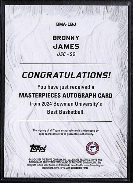 2024 Bowmans Best University Bronny James Masterpieces Rookie Autograph Orange (#/25)
