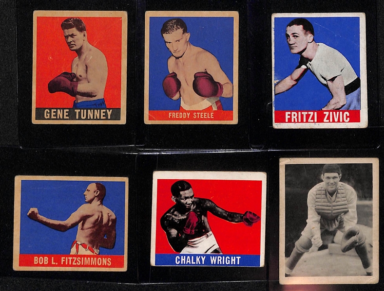 Lot of (13) 1939-1954 Baseball and Boxing Cards w. 1948 Leaf Gene Tunney