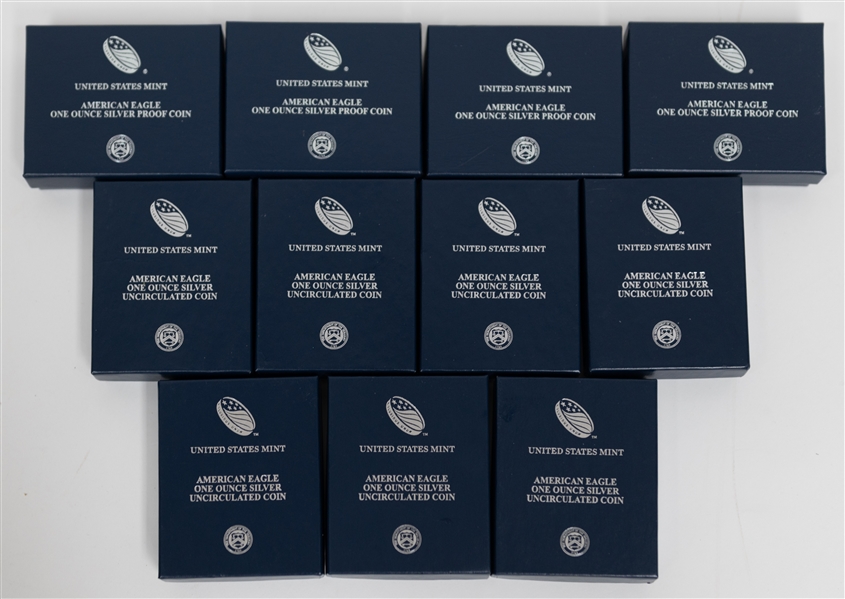 Lot of (11) American Eagle 1 Ounce (.999) Silver Proof Coins - (7) 2014, (4) 2015  