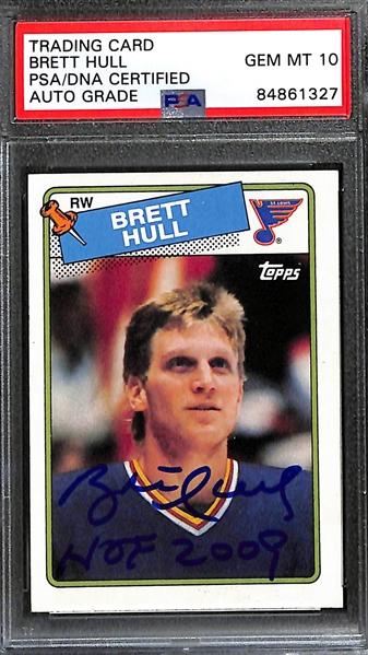 (2) PSA/Slabbed Autographed Cards - 1988 Topps Brett Hull Rookie (HOF 2009 Inscription) & Joe Morgan Baseball Card