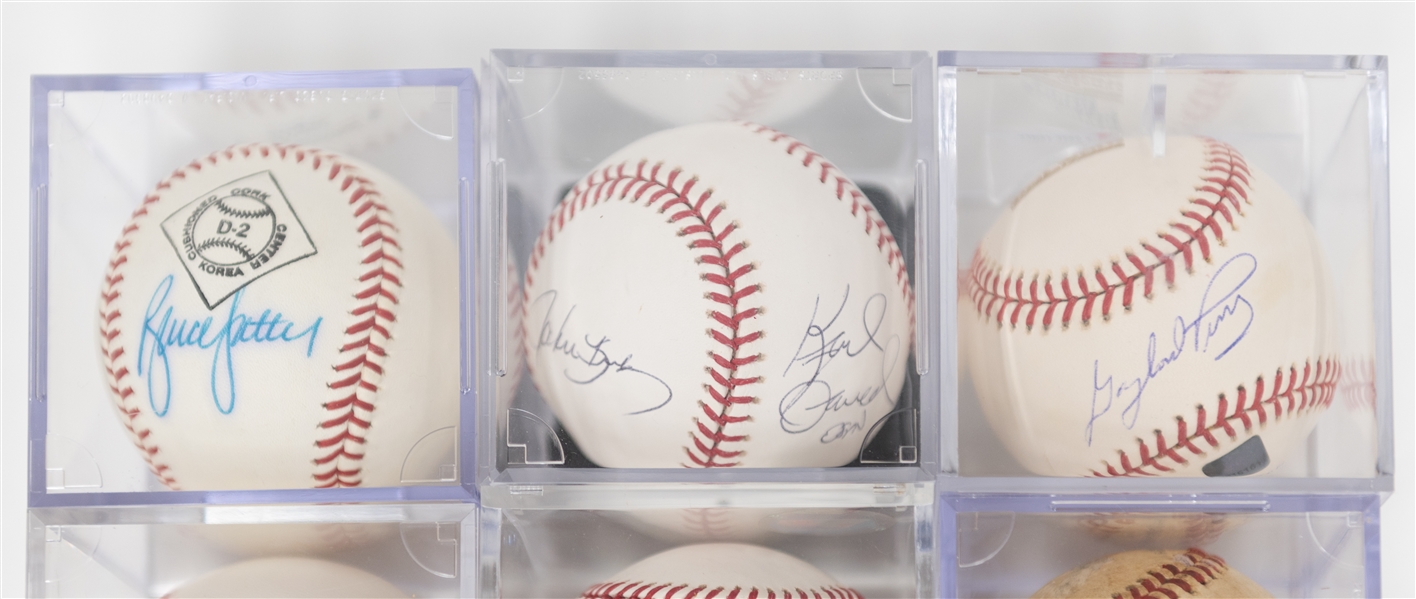 (8) Signed Baseballs w. Bruce Sutter, Gaylord Perry, Dave Dravecky, DJ Dozier, Tom Herr (Faded), Aaron Herr, Multi-Signed (w. Kruk), Travis Hafner - JSA Auction Letter