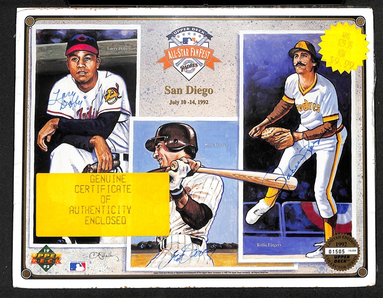 Lot of (20) Baseball Autographs Inc. Tony Gwynn, Don Zimmer, R. Santo, Doby/Garvey/Fingers, Gibson/Trammel/Parrish, Rhodes/Podres/Larsen, Roberts, + (JSA Auction Letter)