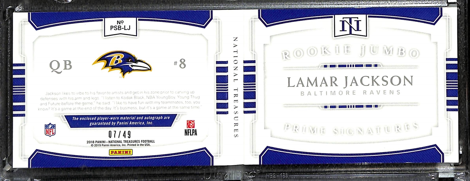 2018 Panini National Treasures Lamar Jackson Rookie Autograph Patch Booklet Card (#/49)