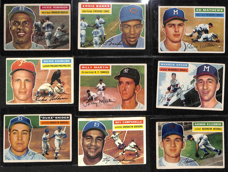1956 Topps Complete Baseball Card Set w. Mickey Mantle, Roberto Clemente, Sandy Koufax, Willie Mays, and Many Other Star & Rookie Cards (Includes 6 SGC Graded Cards)