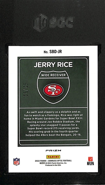  2022 Donruss Optic Jerry Rice Super Bowl Downtown - Black Pandora Version #15/25 Graded SGC 9.5
