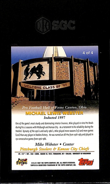1997 Topps Mike Webster Hall of Fame Autograph Graded SGC 8.5 (10 Auto)