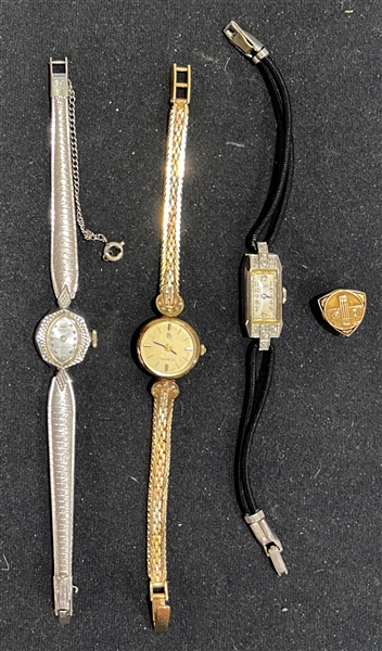 Lot of (3) 18K & 14K Gold Ladies Wrist Watches & 10K Pin - Approx 13-16 dwt