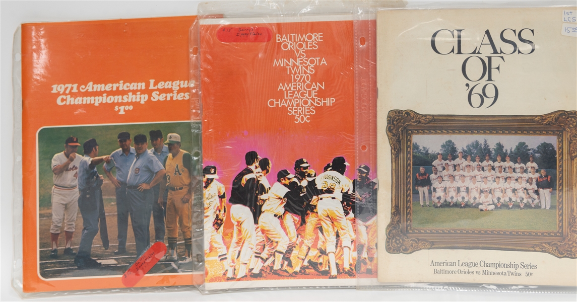 Lot of (10) Baltimore Orioles Signed World Series & ALCS Programs (All Between 1966-1974) w. Hank Bauer Signed 1966 WS Program & Earl Weaver Signed 1969 WS Program (JSA Auction Letter)