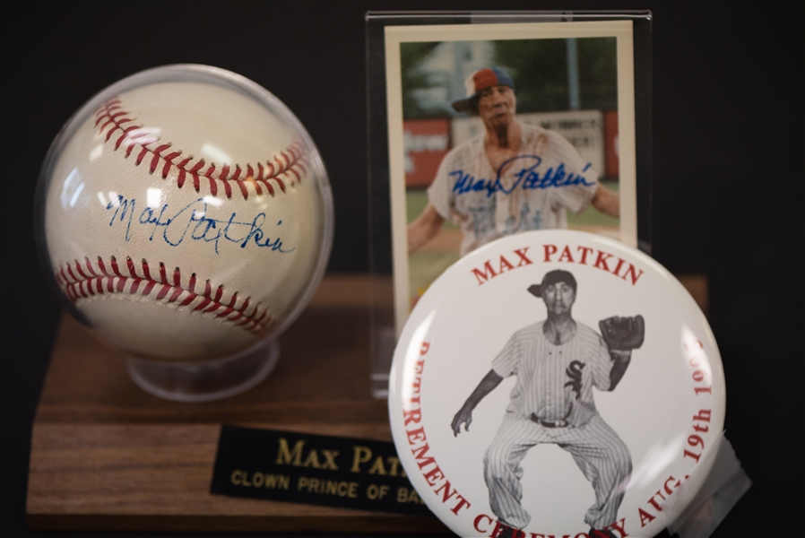 Max Patkin Signed Baseball & Card Display - The Clown Prince of Baseball