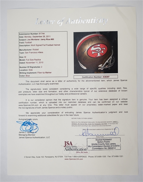 Joe Montana & Jerry Rice Signed Full Size Helmet - JSA