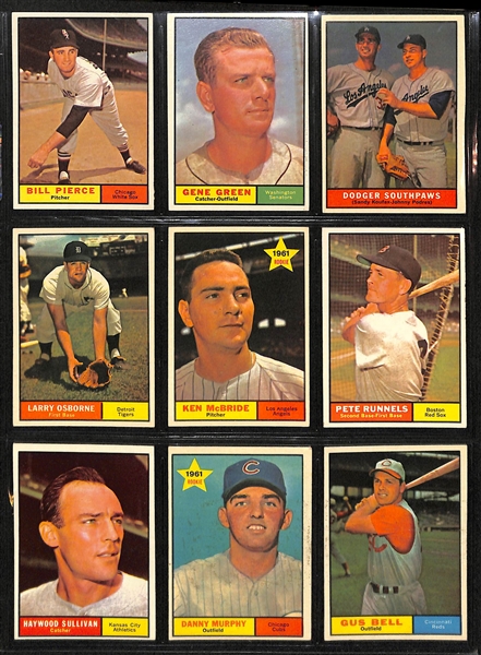 Lot Of 324 Different 1961 Topps Baseball Cards w. Clemente